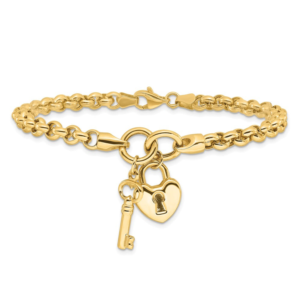 14K Polished Heart Lock and Key Bracelet