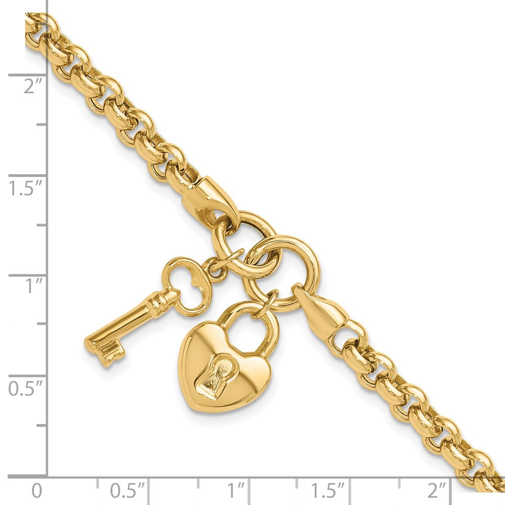 14K Polished Heart Lock and Key Bracelet