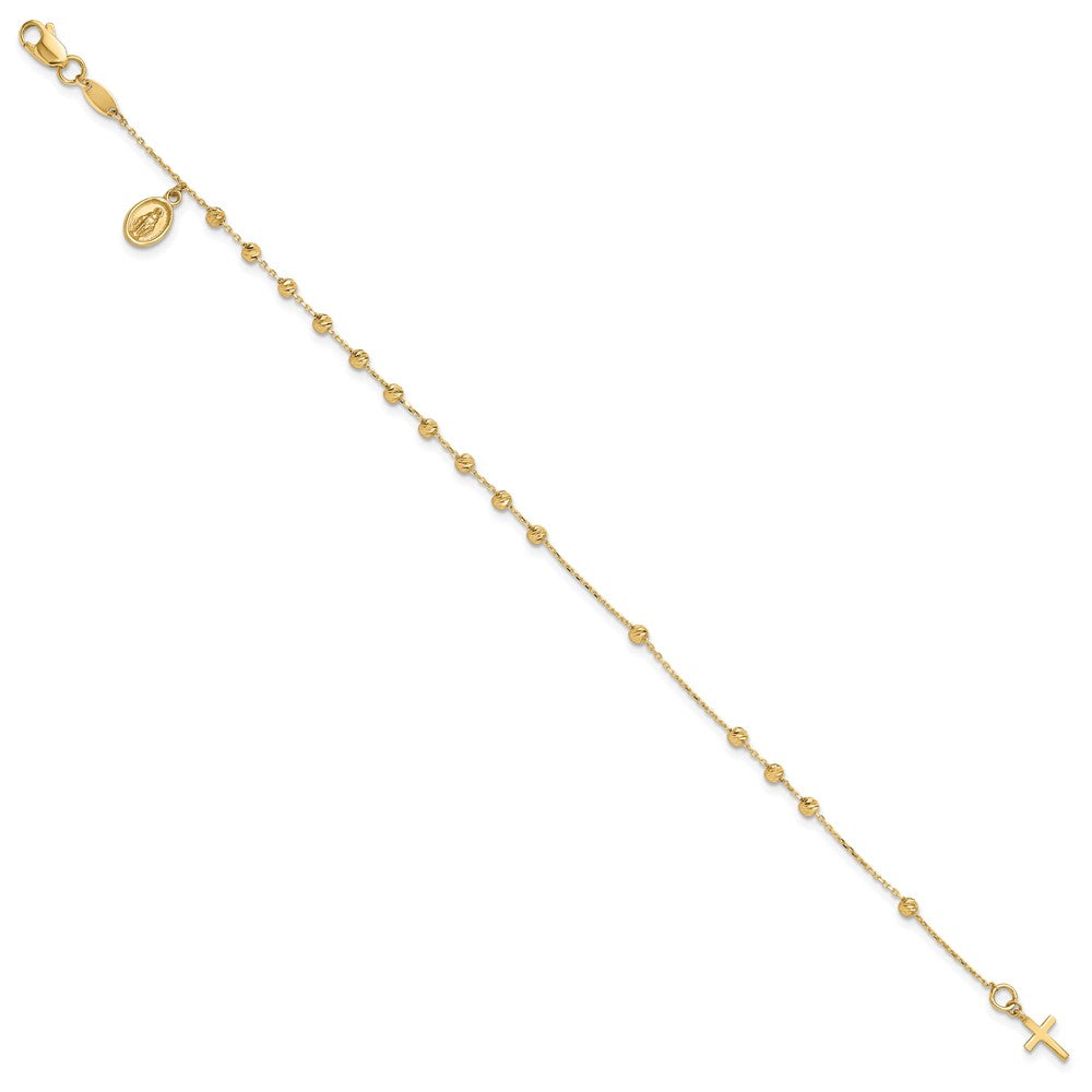 14K Polished and Diamond-cut Virgin Mary Medal and Cross Rosary Design Brace