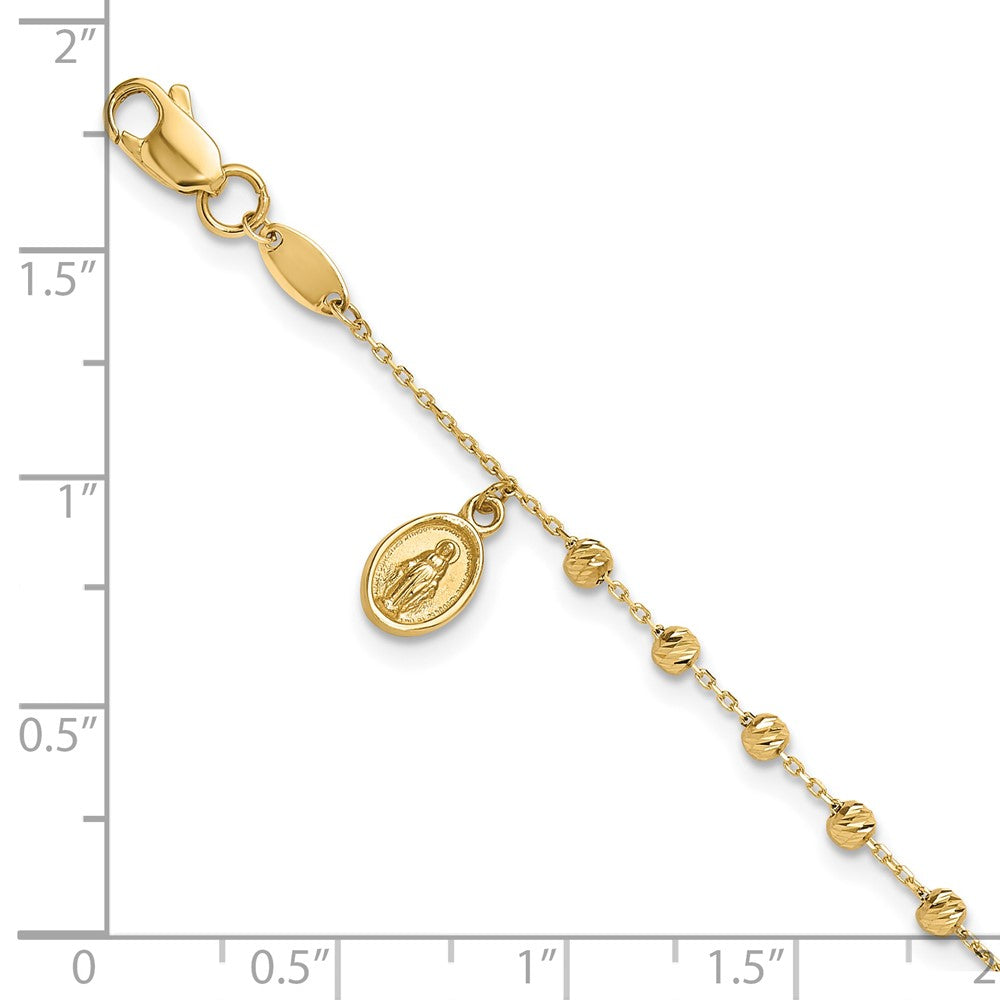 14K Polished and Diamond-cut Virgin Mary Medal and Cross Rosary Design Brace