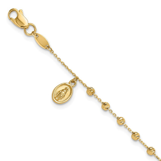 14K Polished and Diamond-cut Virgin Mary Medal and Cross Rosary Design Brace