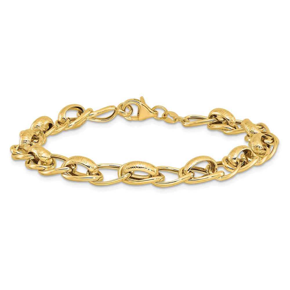 14k Polished and Textured Fancy Link Bracelet