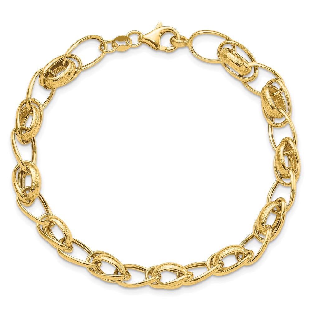 14k Polished and Textured Fancy Link Bracelet