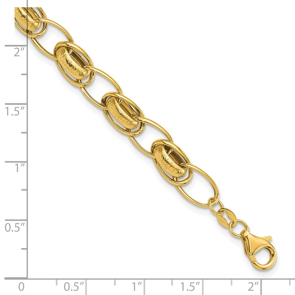 14k Polished and Textured Fancy Link Bracelet