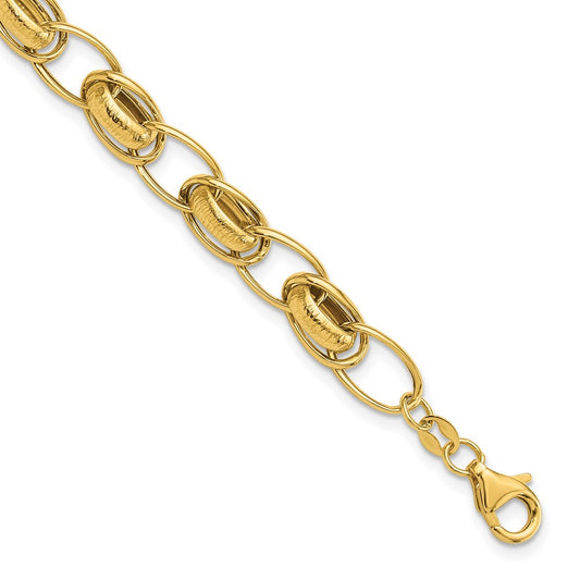 14k Polished and Textured Fancy Link Bracelet
