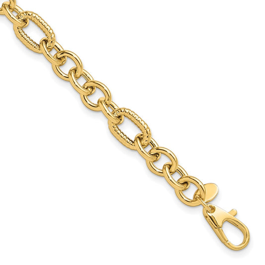 14K Polished and Textured 7.5in Fancy Bracelet