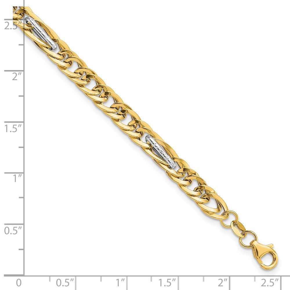14k w/White Rhodium Polished Textured Fancy Link Bracelet