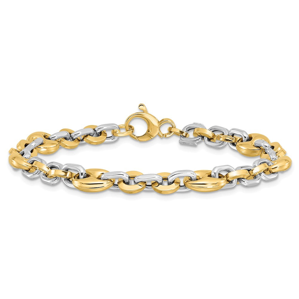 14K Two-tone Polished Fancy Link 7.5 in Bracelet