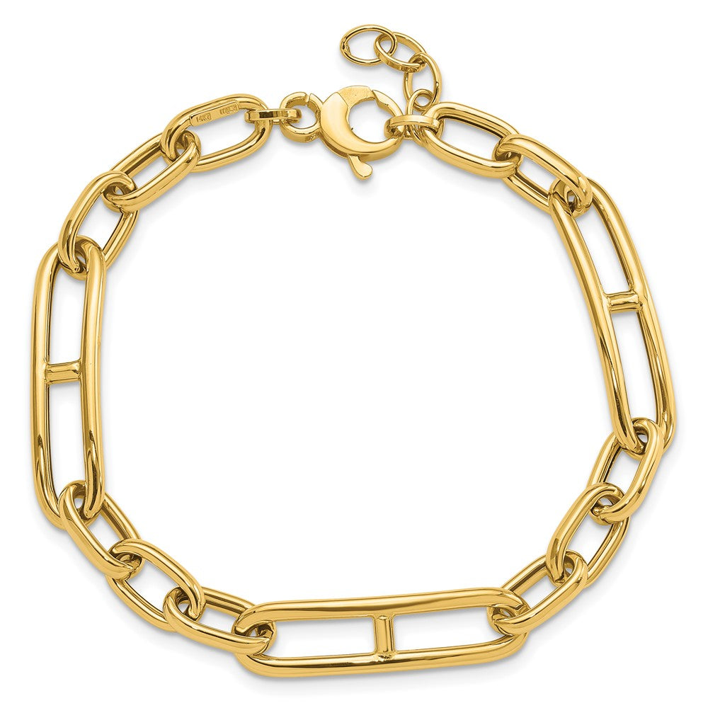 14K Polished Fancy Paperclip Link w/.5in ext. Bracelet