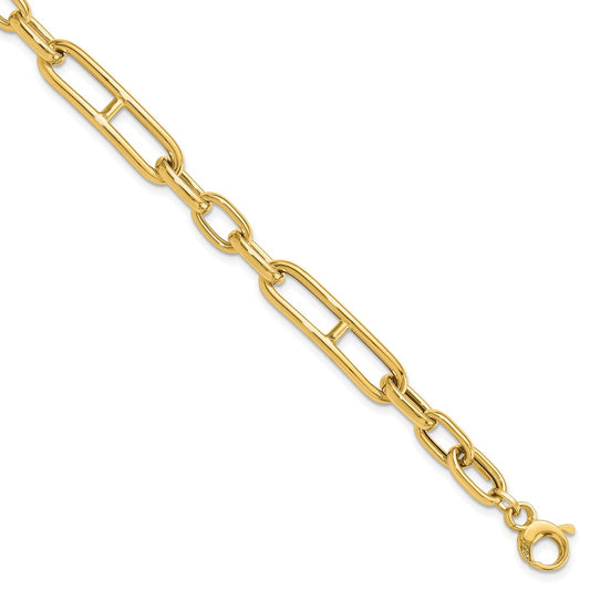 14K Polished Fancy Paperclip Link w/.5in ext. Bracelet