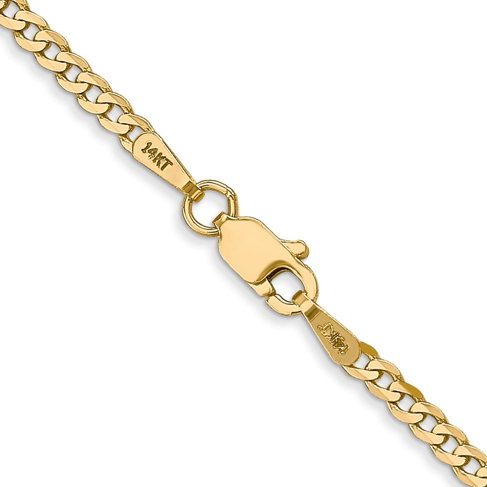 14K 30 inch 2.2mm Flat Beveled Curb with Lobster Clasp Chain