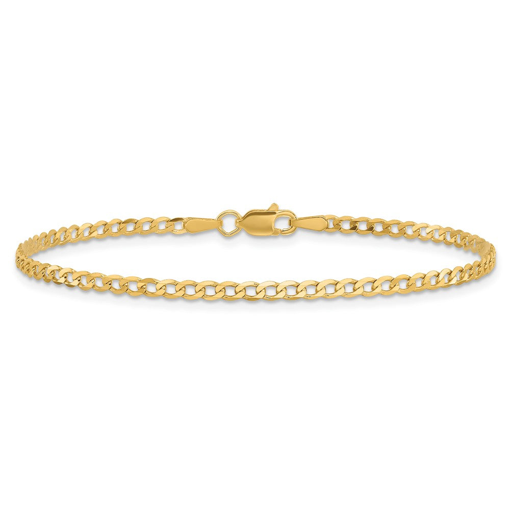 14K 7 inch 2.2mm Flat Beveled Curb with Lobster Clasp Bracelet