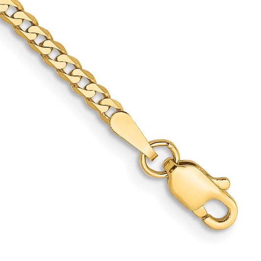 14K 8 inch 2.2mm Flat Beveled Curb with Lobster Clasp Bracelet