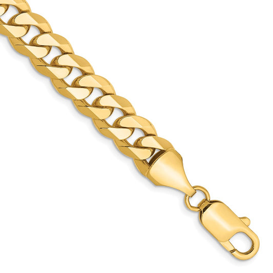 14K 8.5 inch 8.5mm Flat Beveled Curb with Lobster Clasp Bracelet