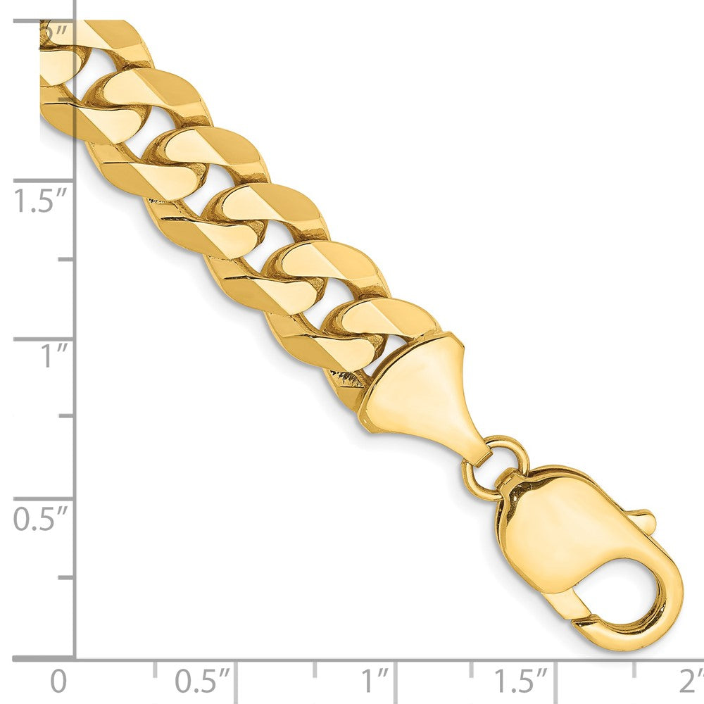14K 8.5 inch 9.5mm Flat Beveled Curb with Lobster Clasp Bracelet