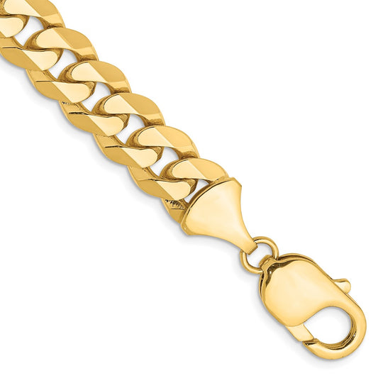 14K 8.5 inch 9.5mm Flat Beveled Curb with Lobster Clasp Bracelet