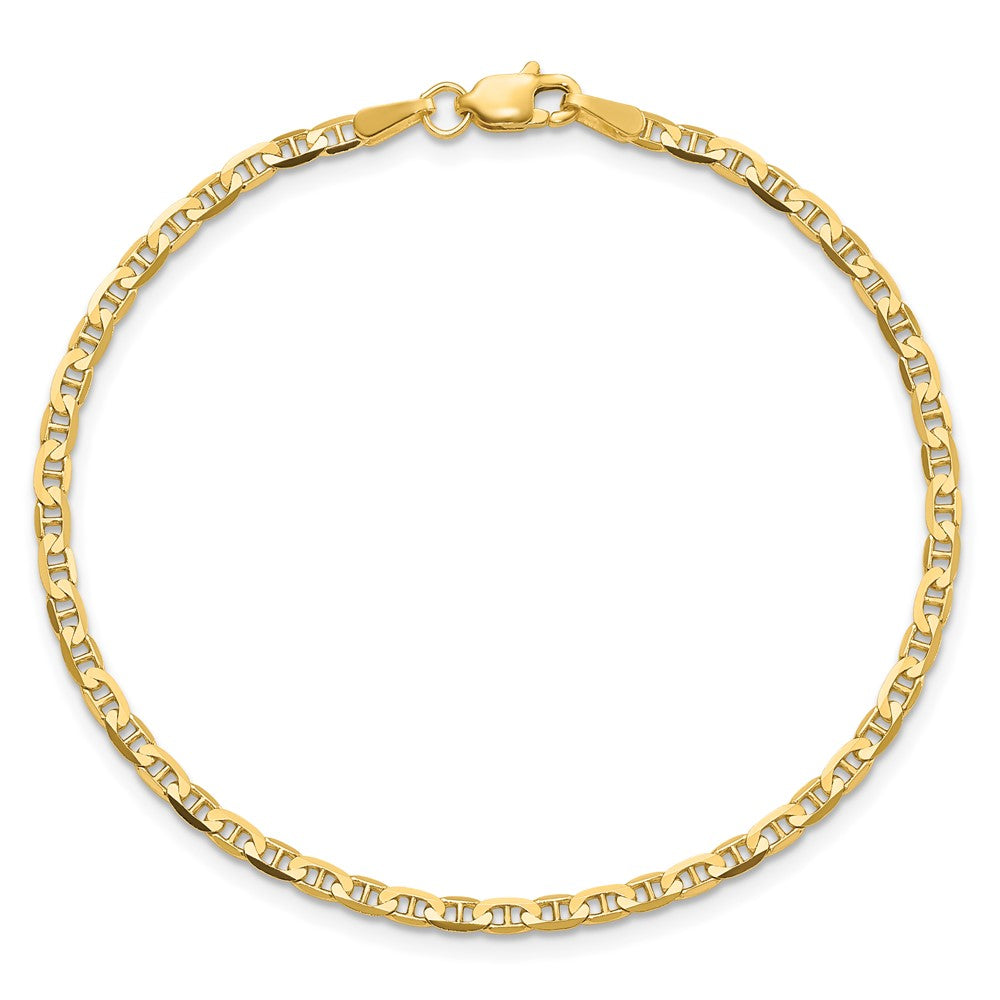 14K 8 inch 2.4mm Concave Anchor with Lobster Clasp Bracelet