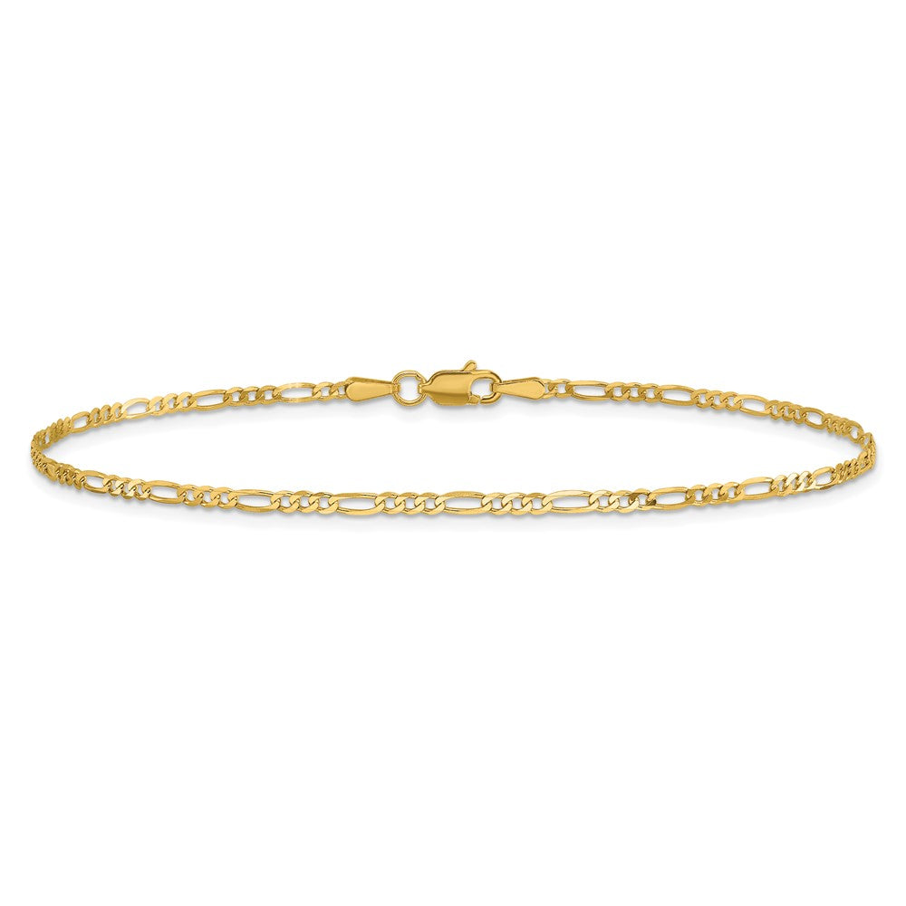 14K 9 inch 1.8mm Flat Figaro with Lobster Clasp Anklet