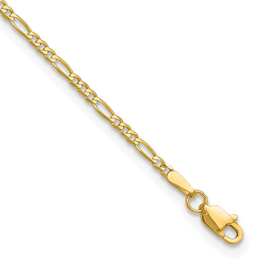 14K 7 inch 1.8mm Flat Figaro with Lobster Clasp Bracelet