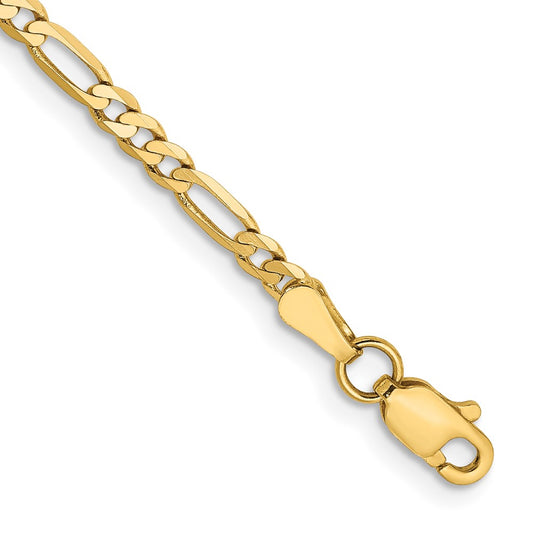 14K 7 inch 2.75mm Flat Figaro with Lobster Clasp Bracelet