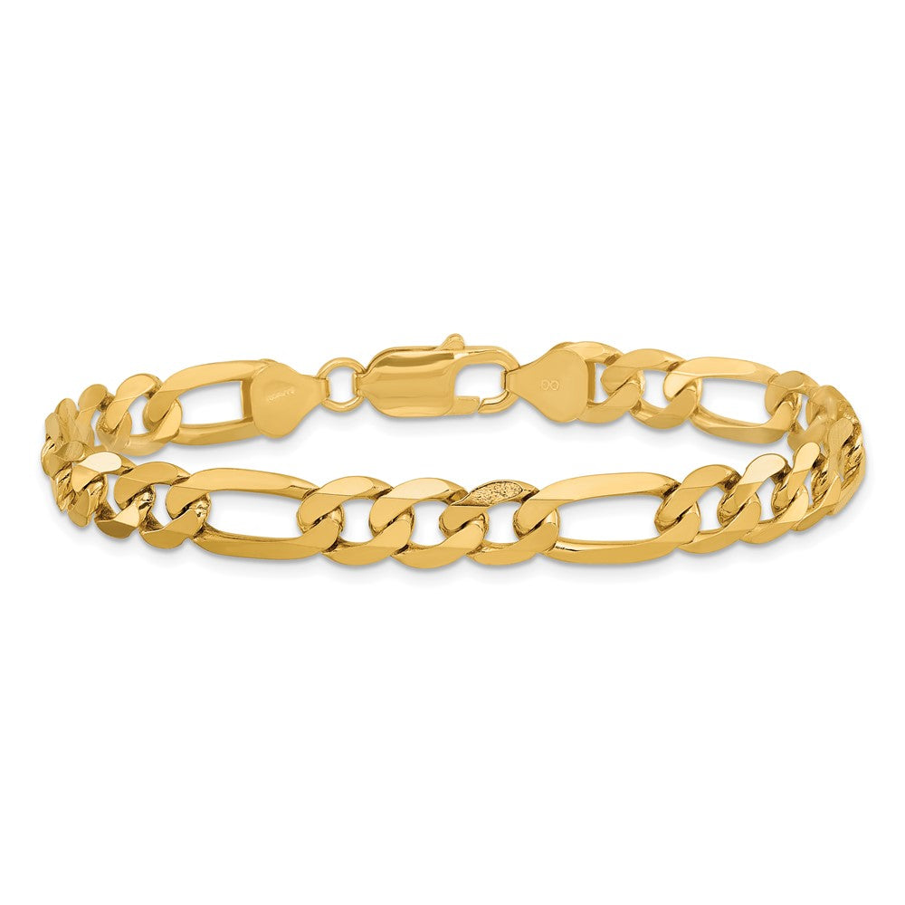 14K 9 inch 7.5mm Flat Figaro with Lobster Clasp Chain