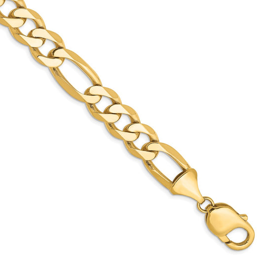 14K 8 inch 10mm Flat Figaro with Lobster Clasp Bracelet
