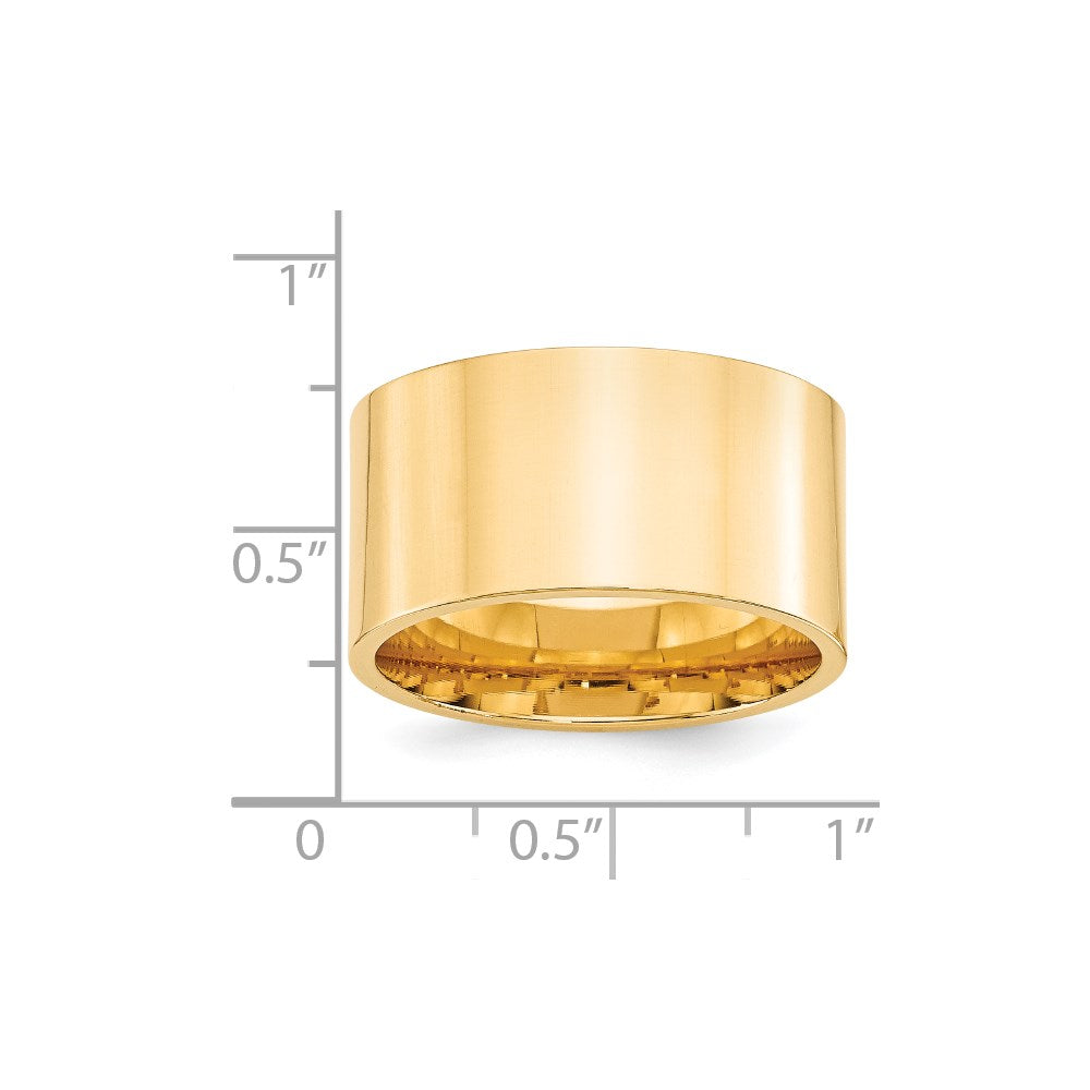 14k Yellow Gold 12mm Standard Weight Flat Comfort Fit Wedding Band Size 6