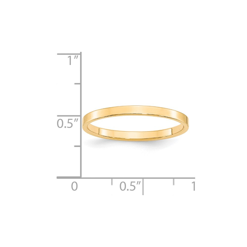 14k Yellow Gold 2mm Lightweight Flat Wedding Band Size 9