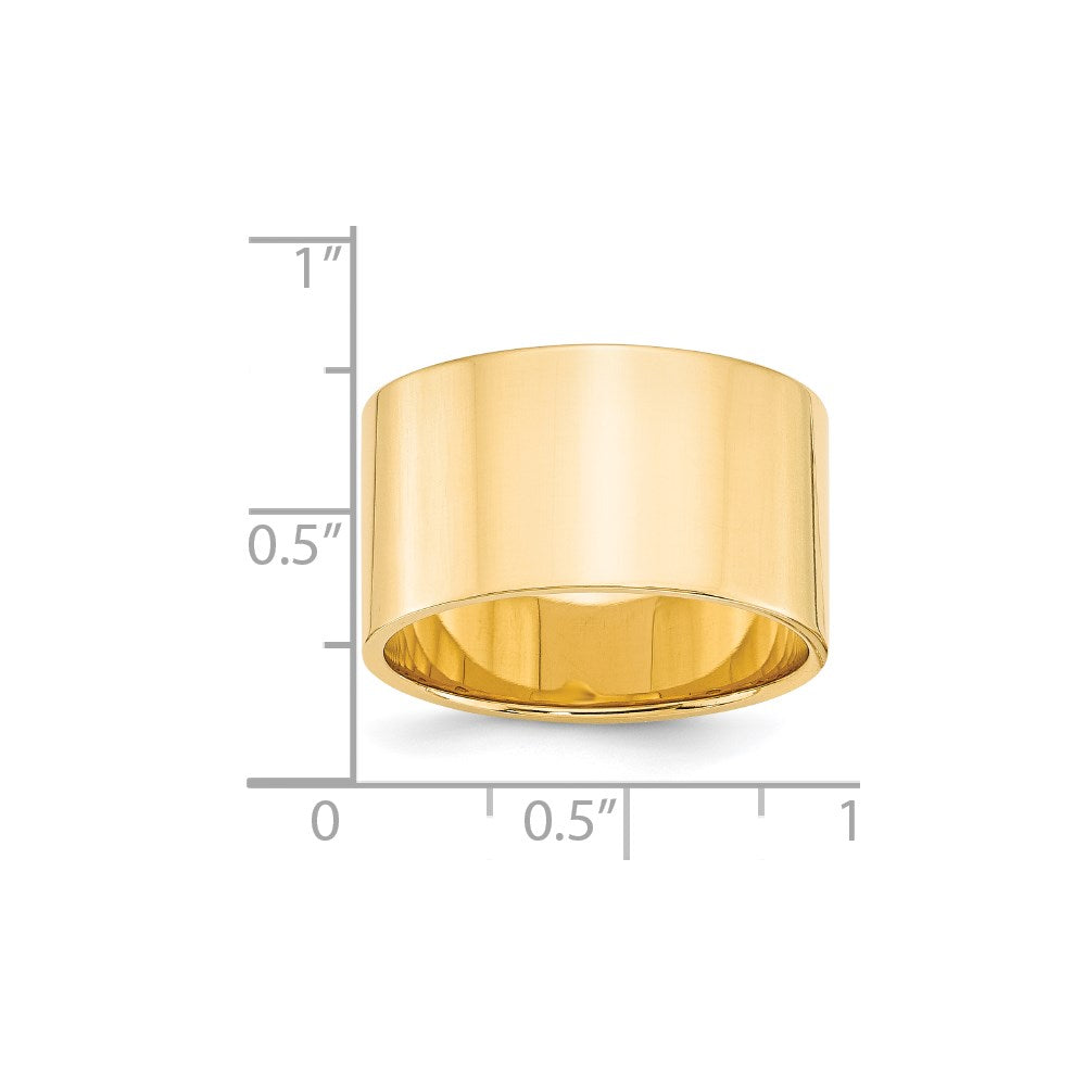 14k Yellow Gold 12mm Lightweight Flat Wedding Band Size 5.5