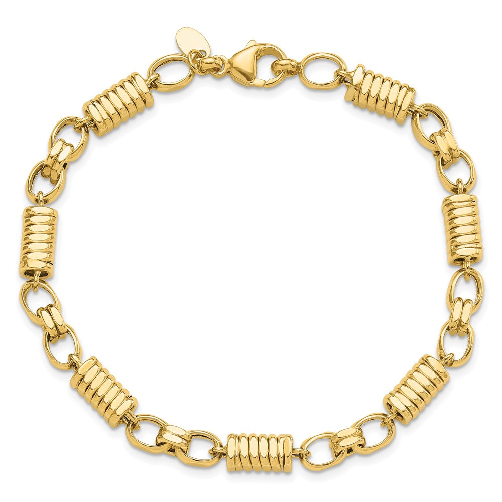 14k Polished and Grooved Fancy Link Men's Bracelet