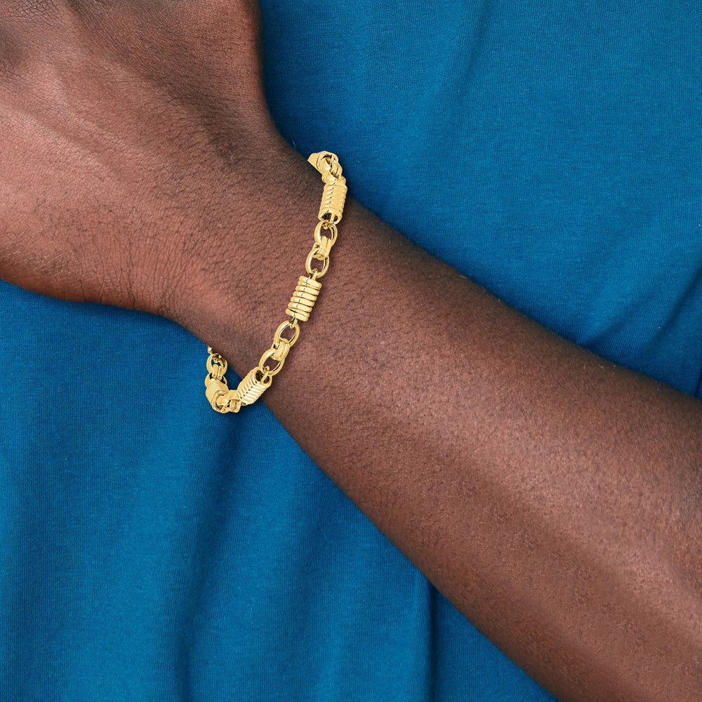 14k Polished and Grooved Fancy Link Men's Bracelet
