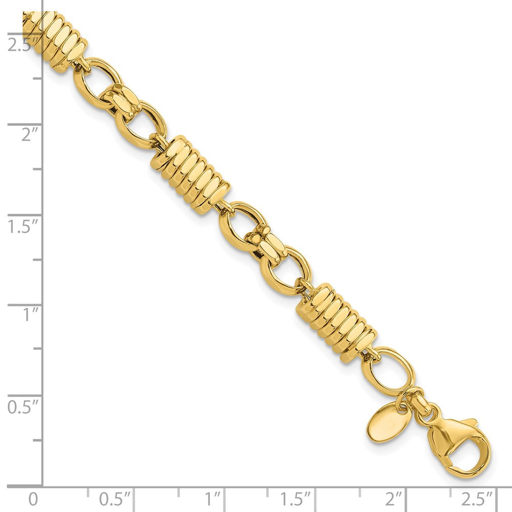 14k Polished and Grooved Fancy Link Men's Bracelet