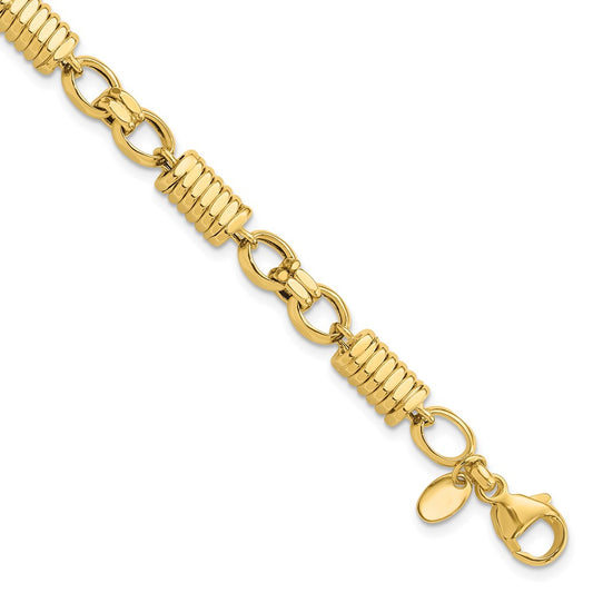 14k Polished and Grooved Fancy Link Men's Bracelet