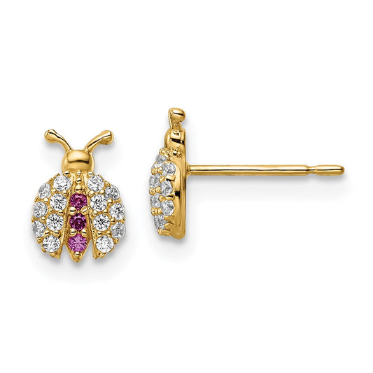 14k Madi K Clear & Red CZ Bug Post Earrings