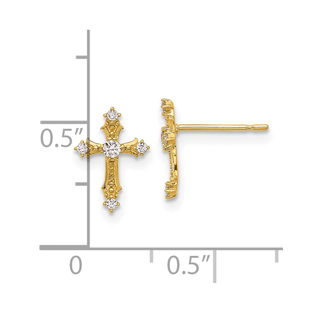 14k Madi K Polished CZ Passion Cross Post Earrings