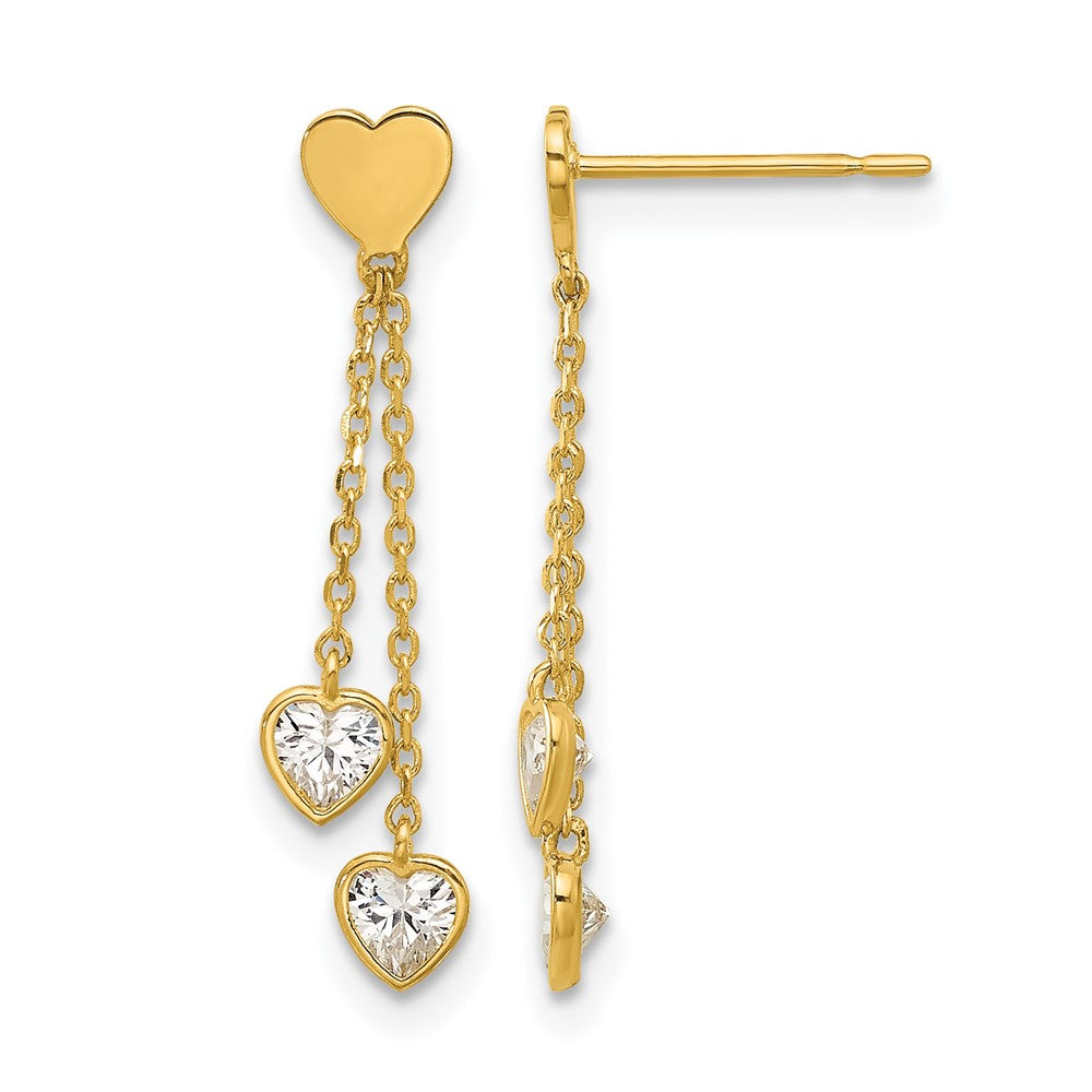 14k Madi K Polished CZ Hearts Post Dangle Earrings