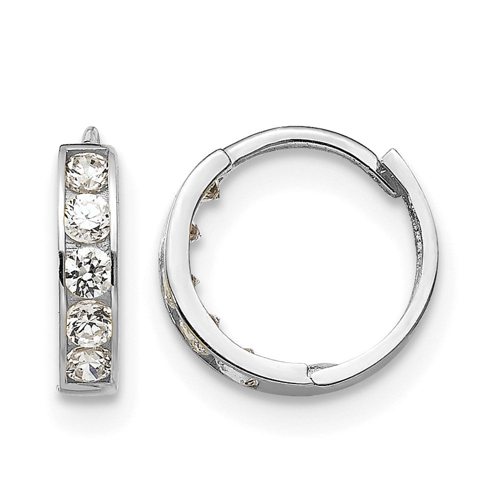14k White Gold Madi K CZ Children's Hinged Hoop Earrings