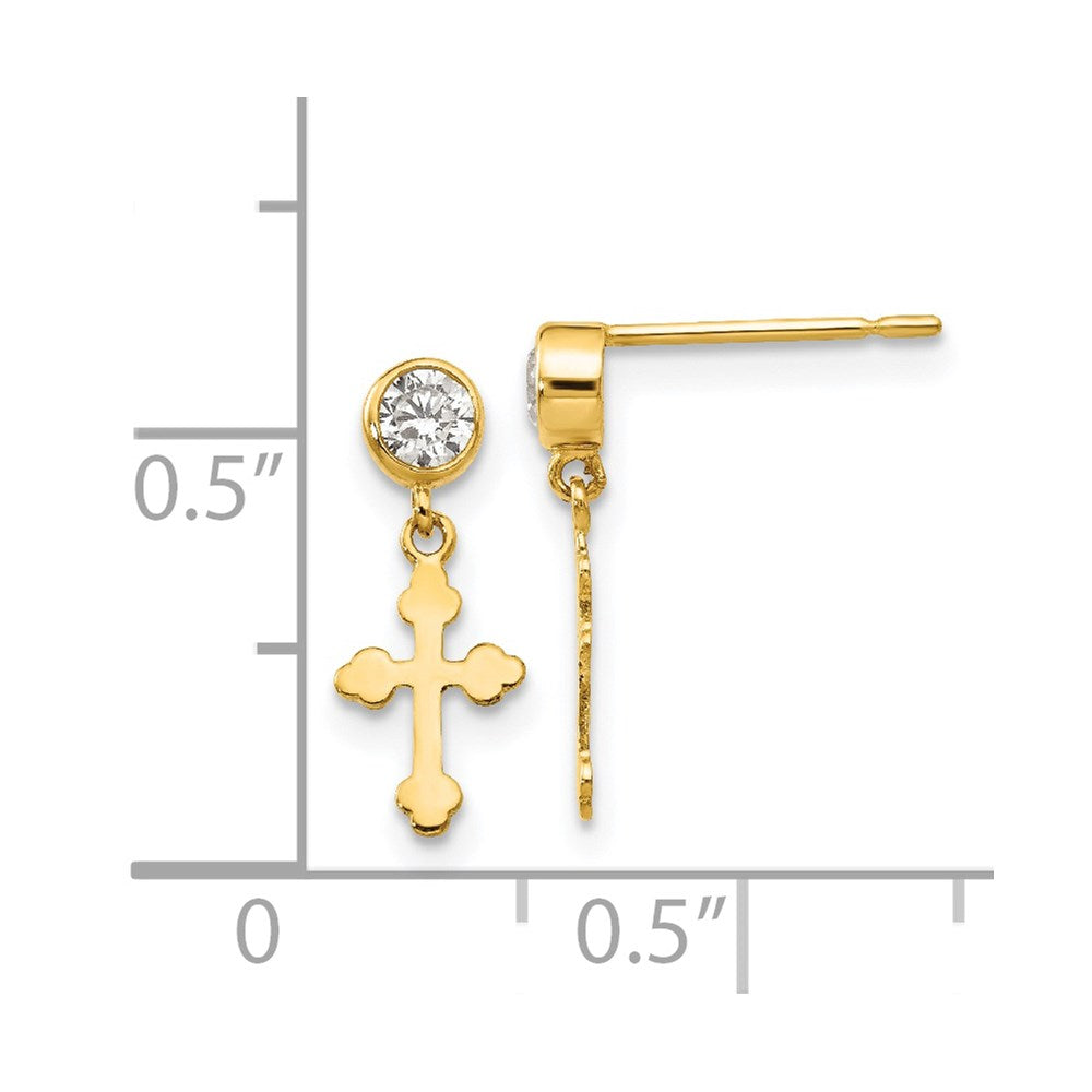 14k Madi K CZ Children's Cross Dangle Post Earrings