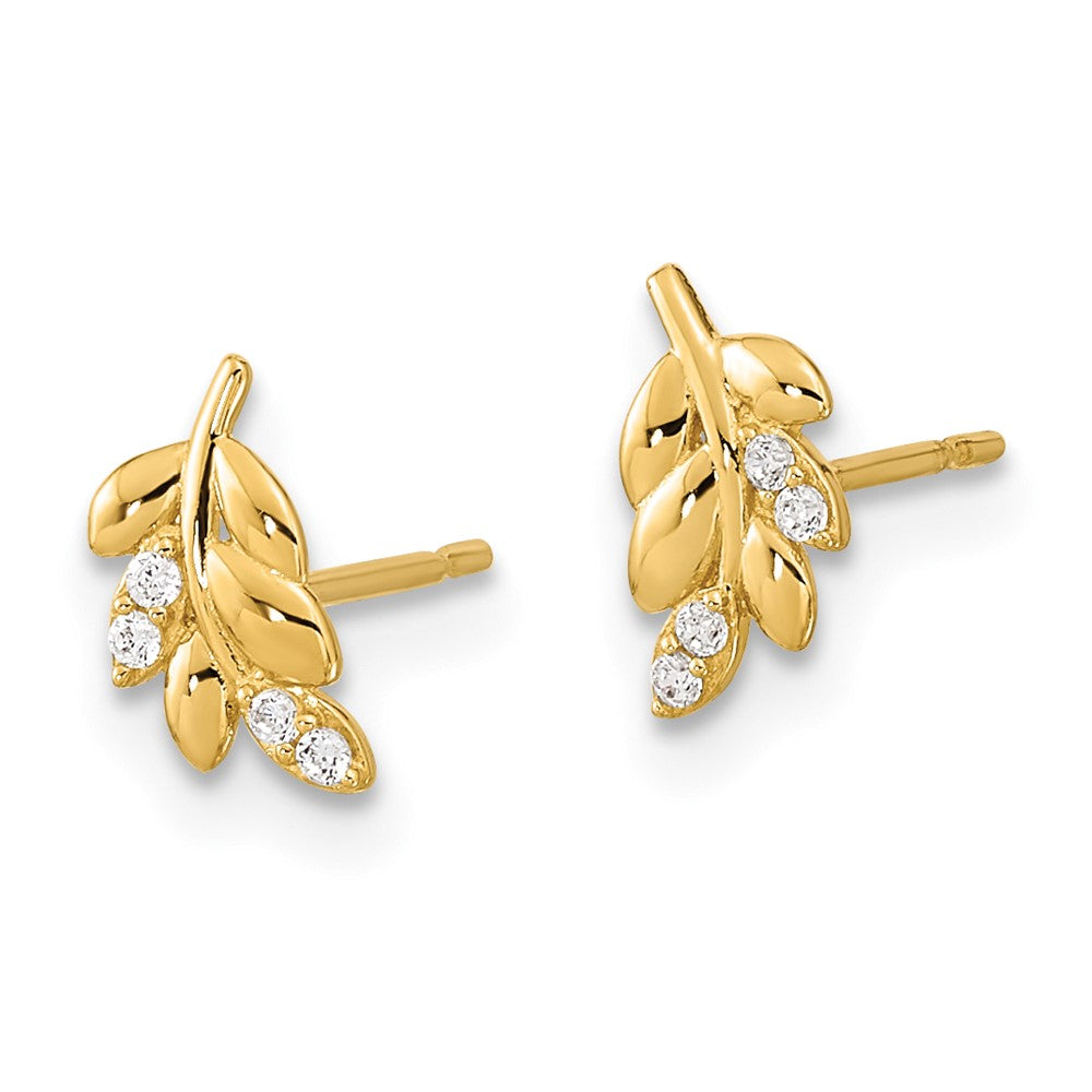 14k Madi K CZ Fern Leaf Post Earrings