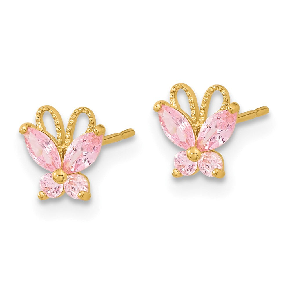14k Madi K Pink CZ Butterfly Post Earrings