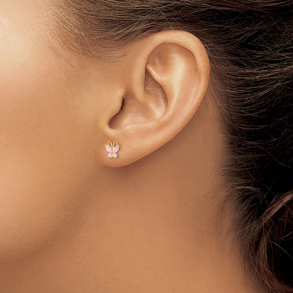 14k Madi K Pink CZ Butterfly Post Earrings