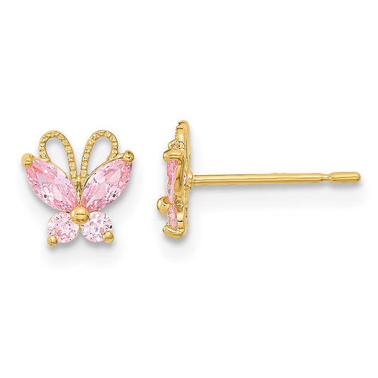 14k Madi K Pink CZ Butterfly Post Earrings