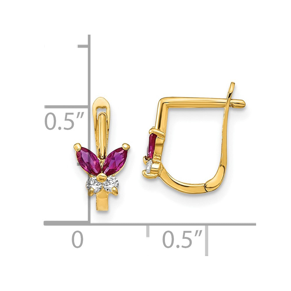 14k Madi K Polished Red and White CZ Butterfly Hoops