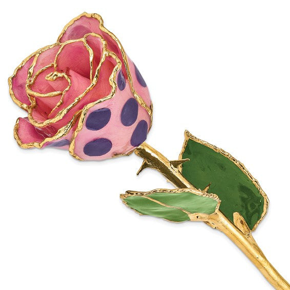 Lacquer Dipped Gold Trimmed Pink and Purple Dots Real Rose