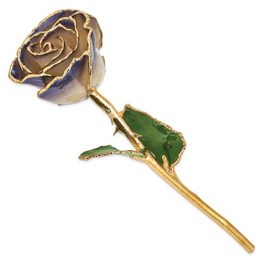 Lacquer Dipped 24k Gold Trimmed White/Twilight Pearl Real Rose