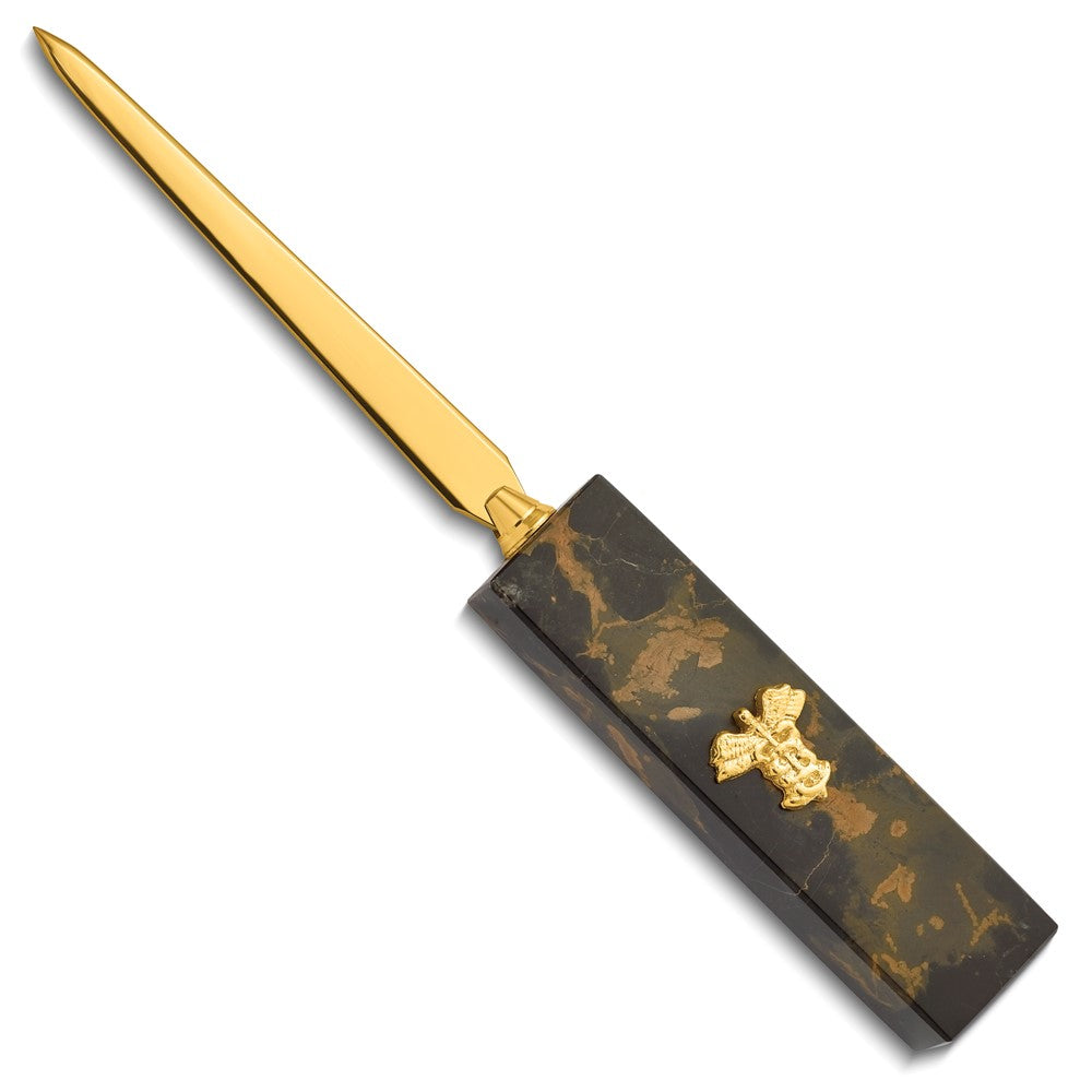 Tiger Eye Marble with Gold-plated Medical Emblem Letter Opener