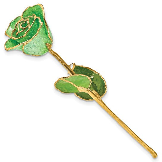 Peridot Green Lacquer Dipped Gold Trimmed with Glitter Real Rose