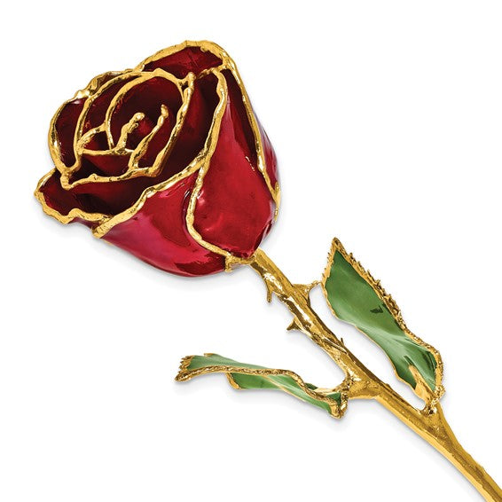 Lacquer Dipped Gold Trim January Birthstone Garnet Rose