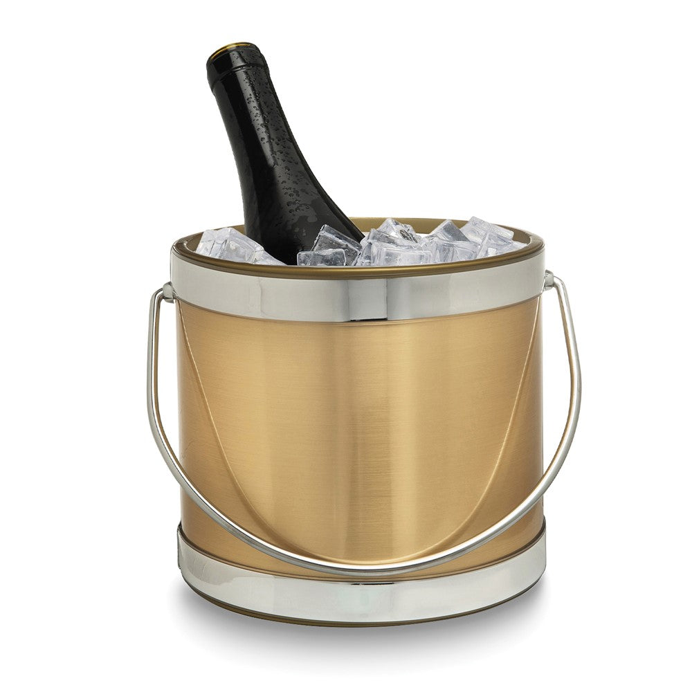 Gold with Silver Two-tone Metallic Mylar Double Wall Insulated Three Quart Ice Bucket with Stainless Steel Tongs