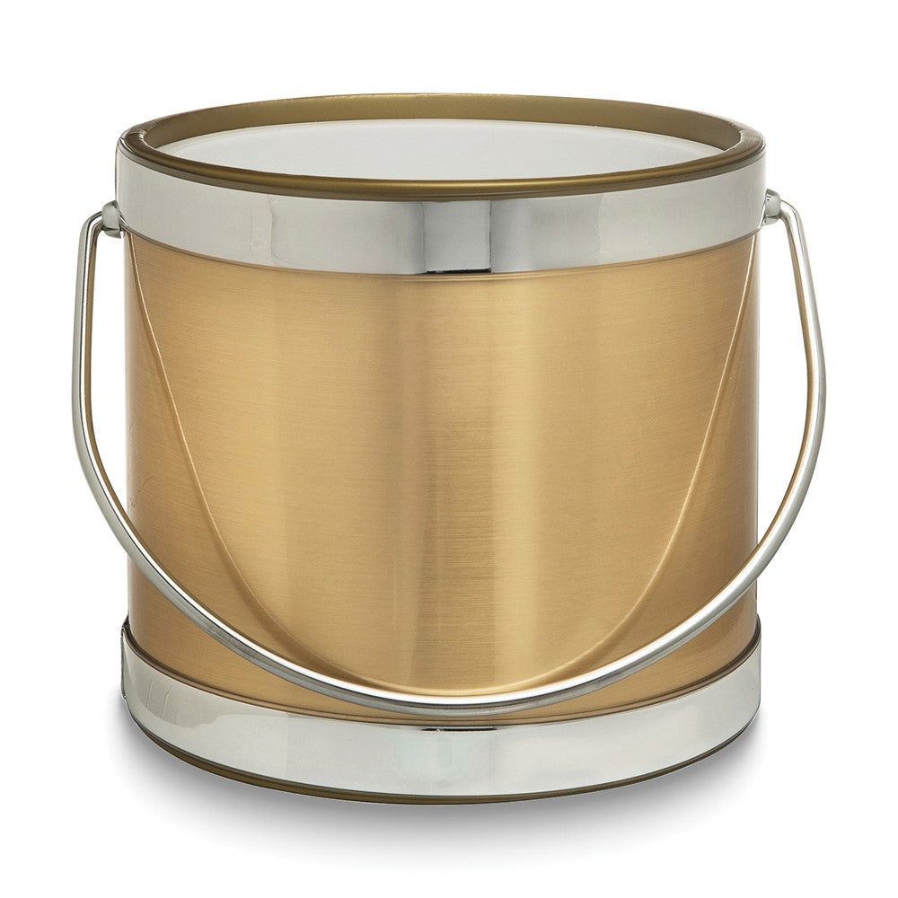 Gold with Silver Two-tone Metallic Mylar Double Wall Insulated Three Quart Ice Bucket with Stainless Steel Tongs